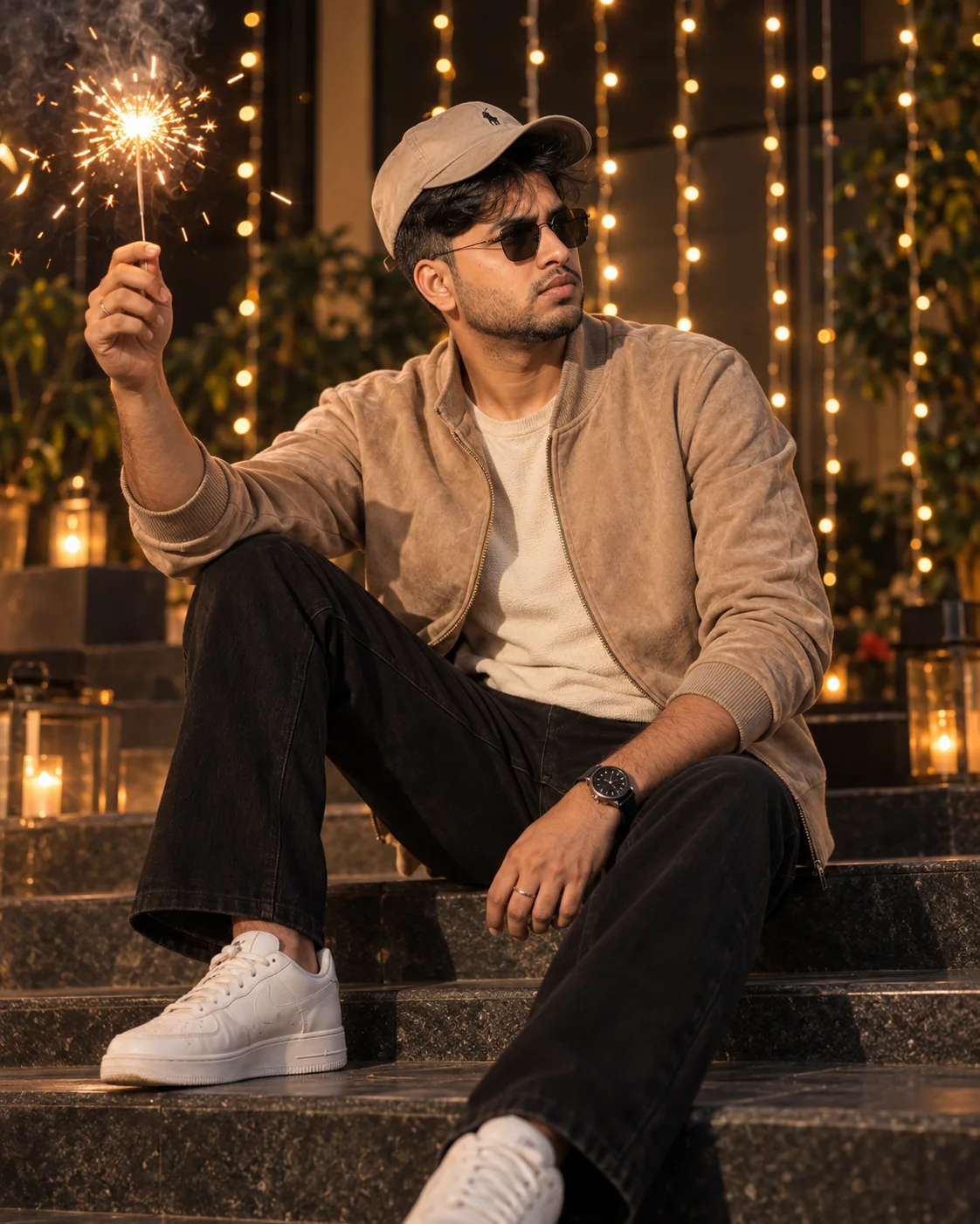 Cozy Sparkler Night Portrait