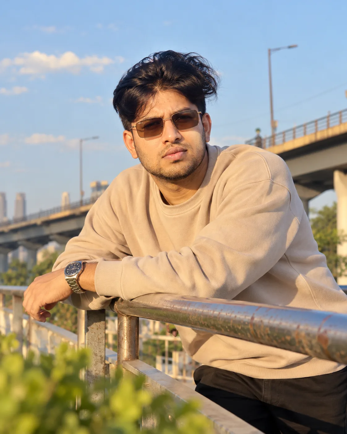 Golden Hour Urban Railing Portrait