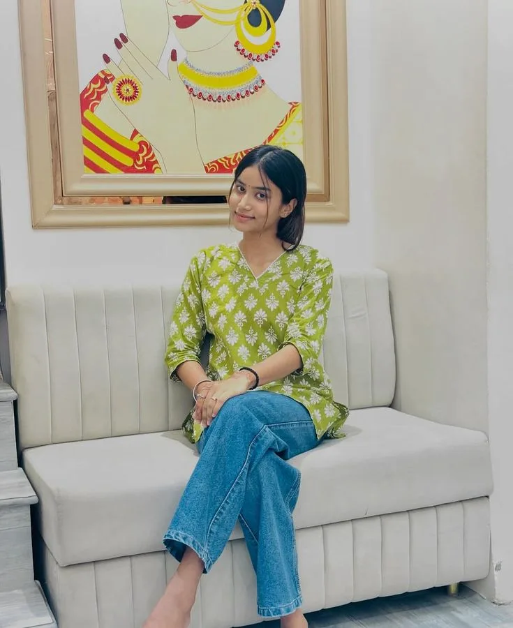 Indo-Western Green Kurti Couch Portrait