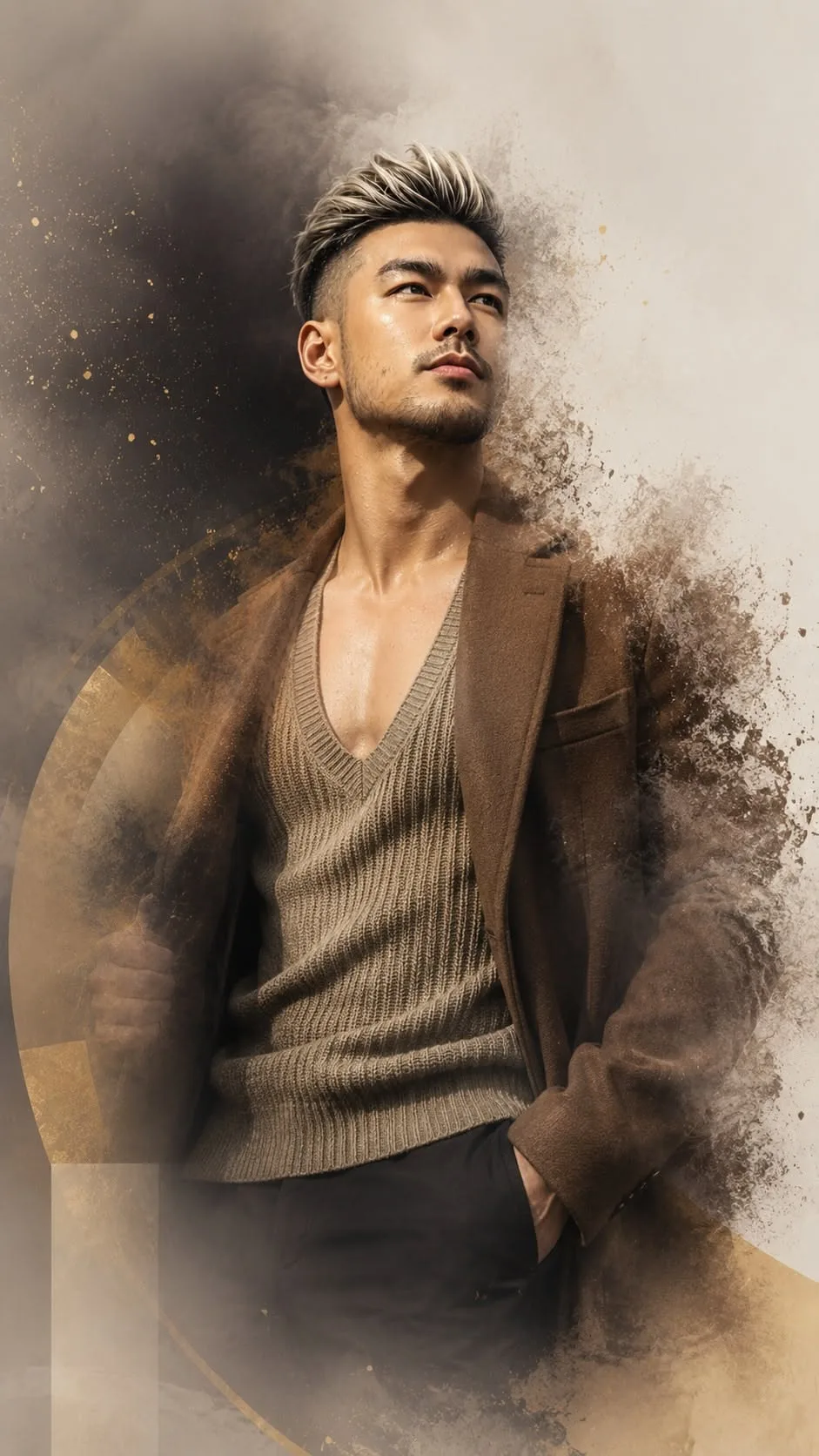 Earthy Dissolution: Edgy Men's Fashion Portrait