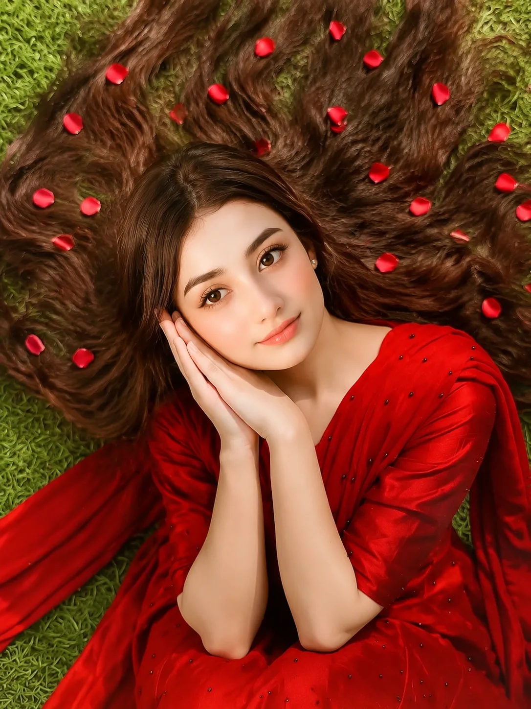 Rose Petal Dreams – Romantic Overhead Portrait