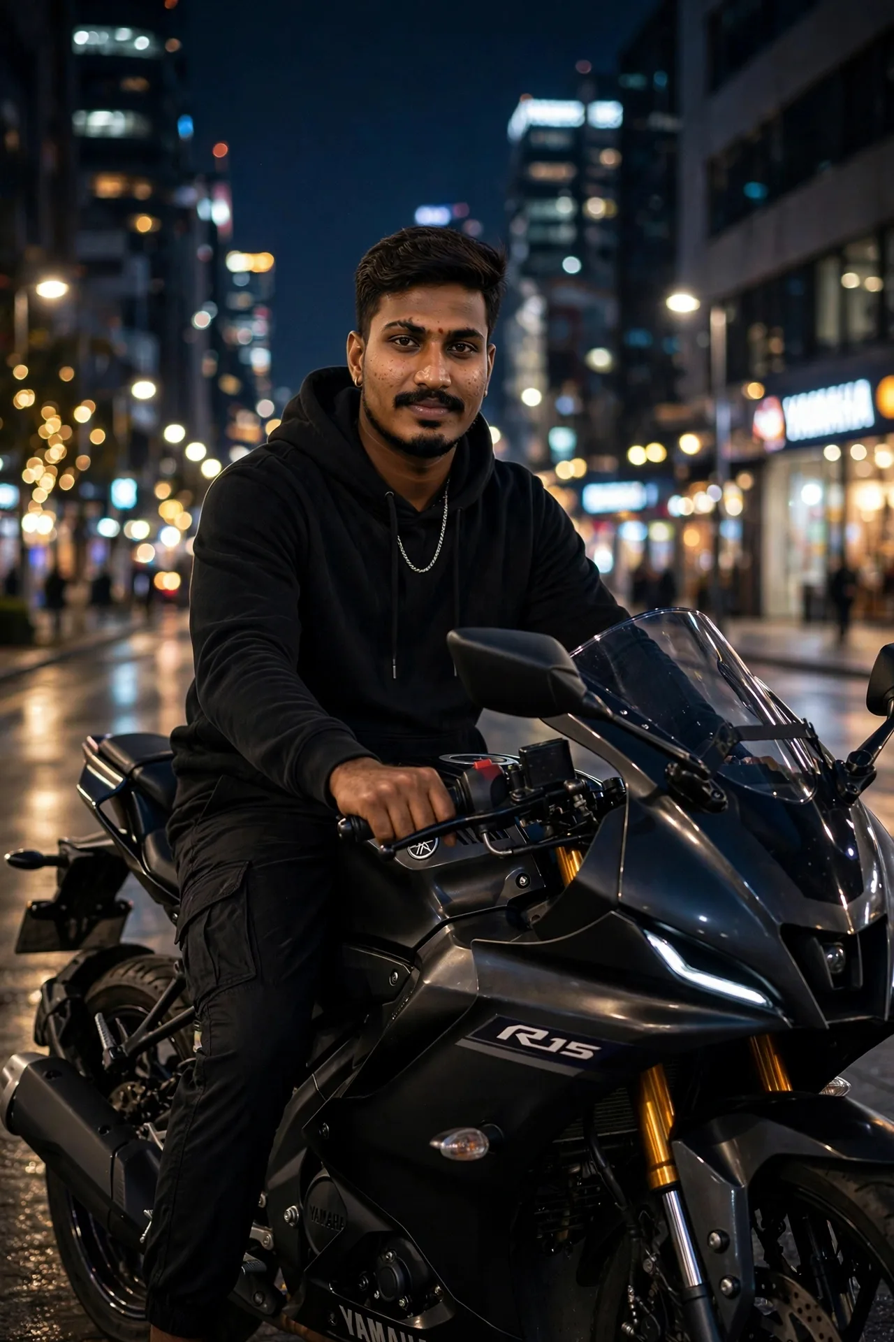 Black Hoodie x Yamaha R15 Night Look - Cinematic`