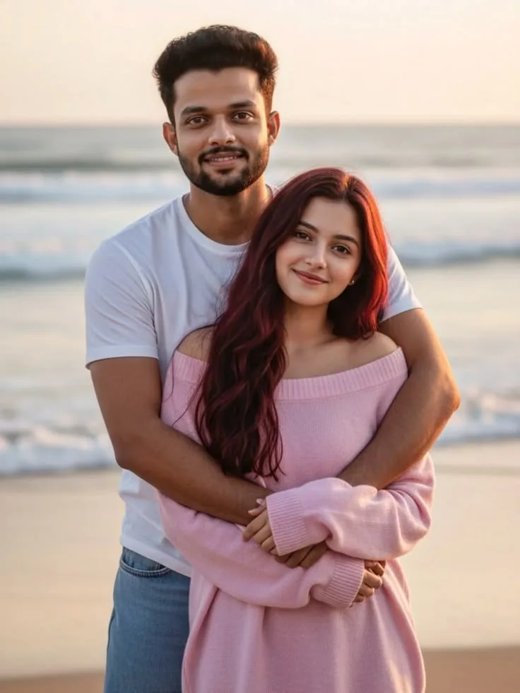 Romantic Beach Sunset Portrait of Young Couple