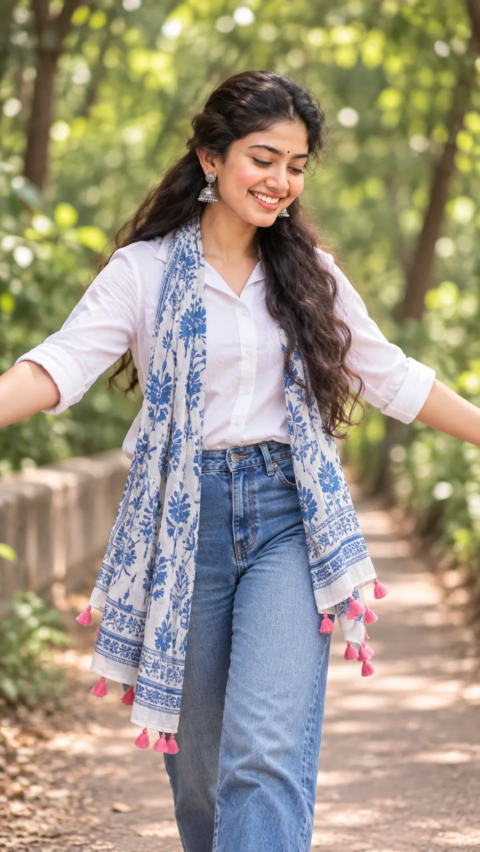 Girls Serene Walk in Nature