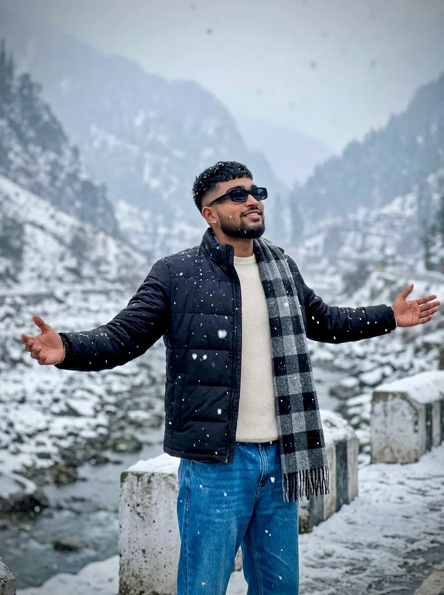 Joyful Snowfall in the Winter Mountains