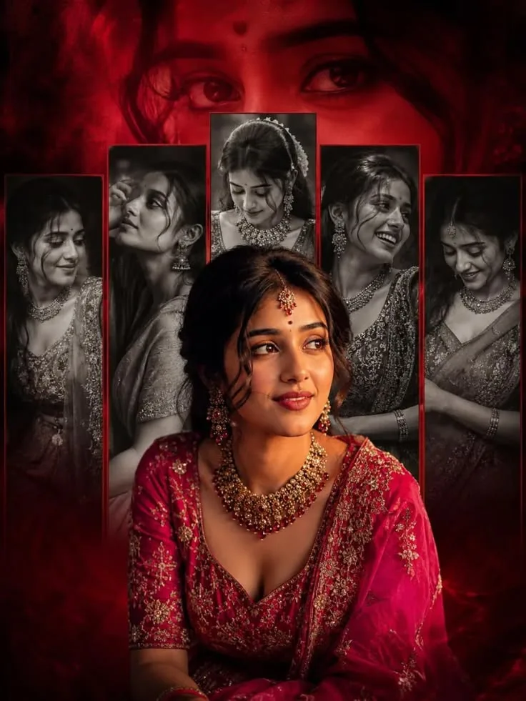 Crimson Bridal Portrait Collage