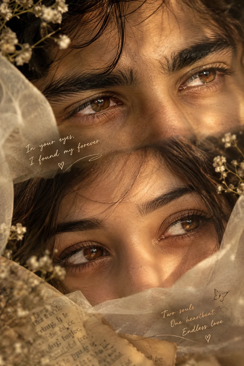 Ultra realistic cinematic portrait of a couple's eyes
