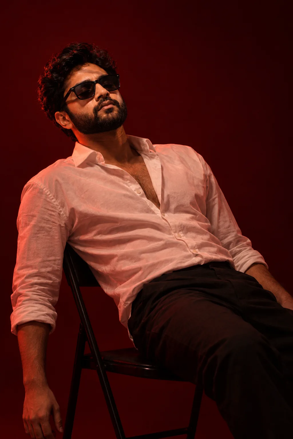 Cinematic Burgundy Fashion Portrait