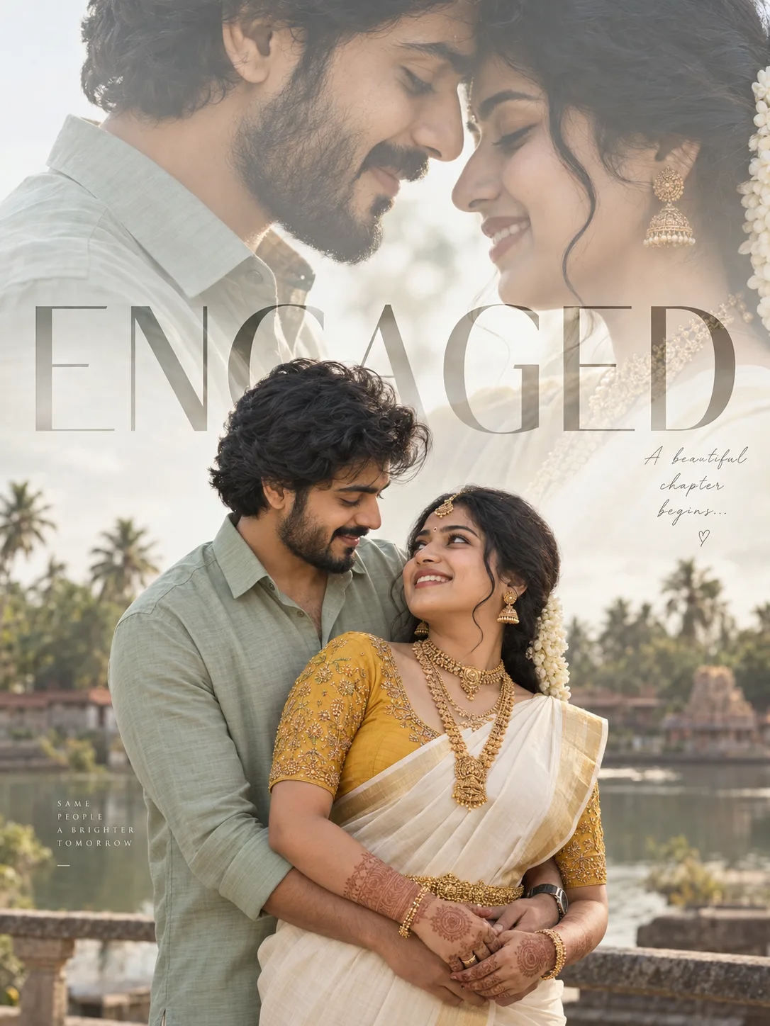 Ultra realistic cinematic portrait of a young couple's engagement