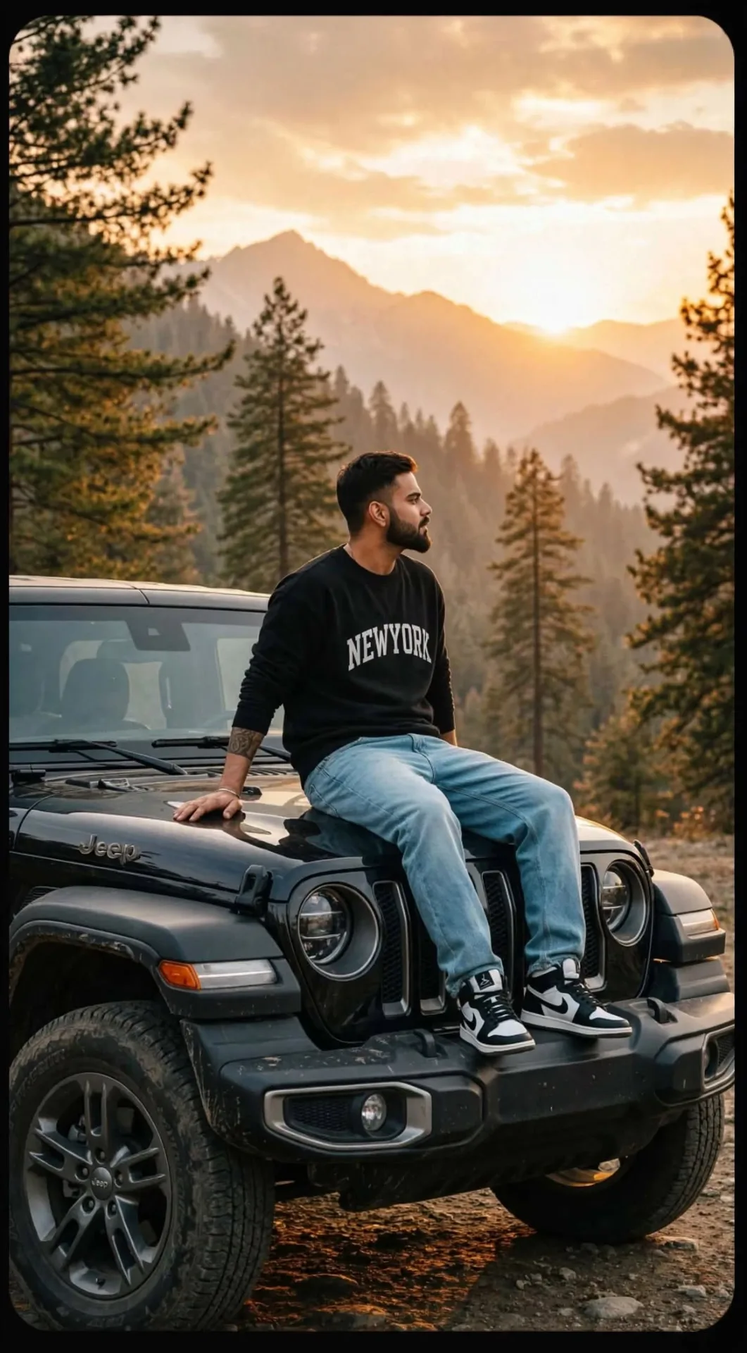 Golden Hour Jeep Portrait - Cinematic Mountain Sunset