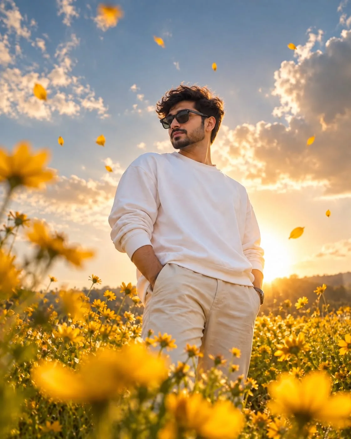 Ultra-realistic cinematic outdoor portrait of a stylish.