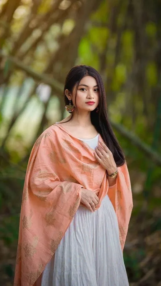 Candid Forest Grove Portrait in Peach Dupatta and White Skirt