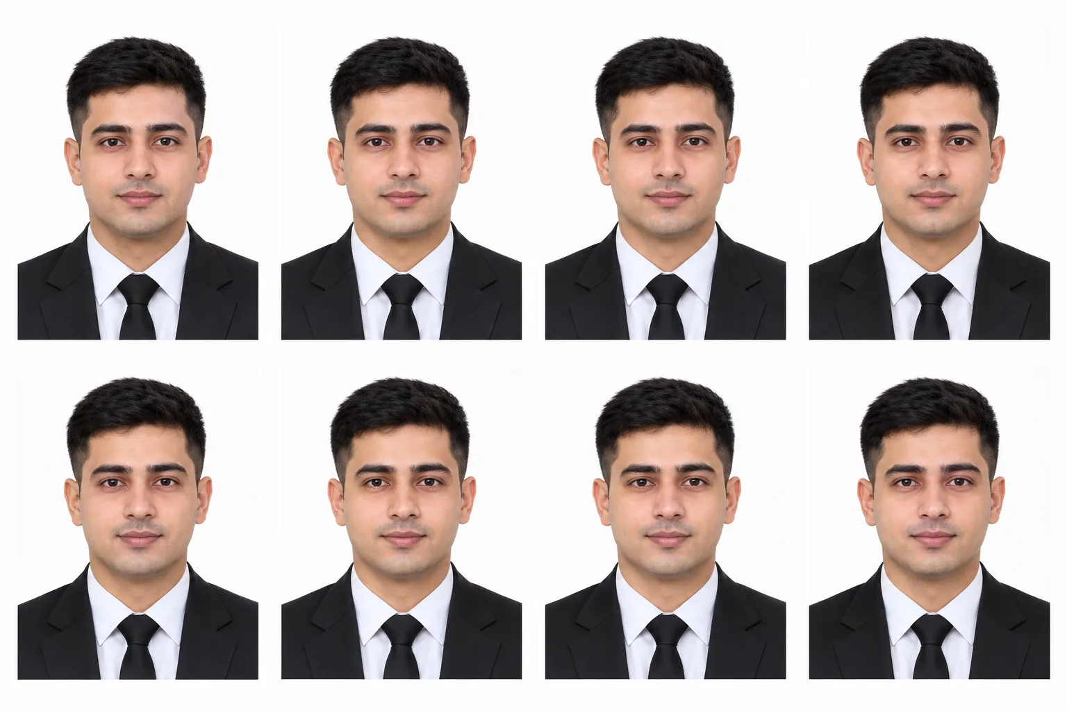Professional Passport Photo Sheet — 2×4 Grid