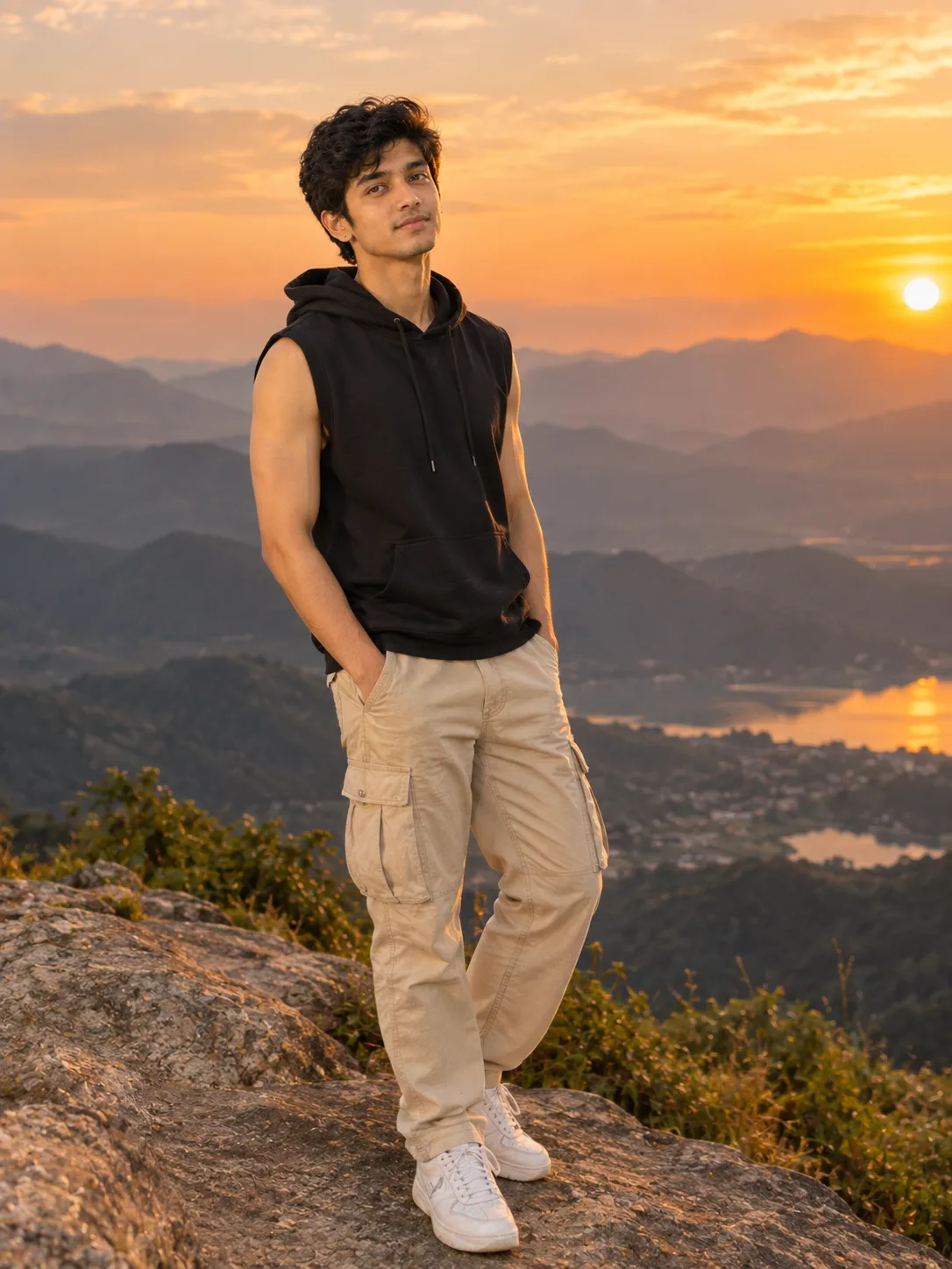 Cinematic Boy on Mountain Viewpoint