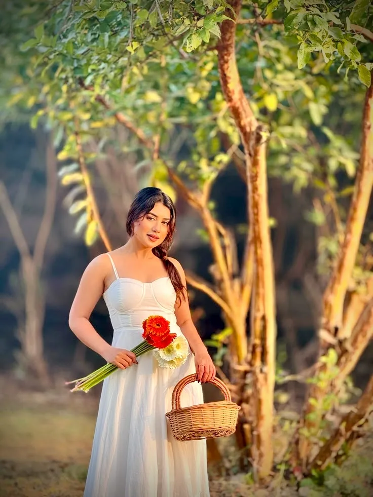 Golden Hour Garden Portrait in White Sundress
