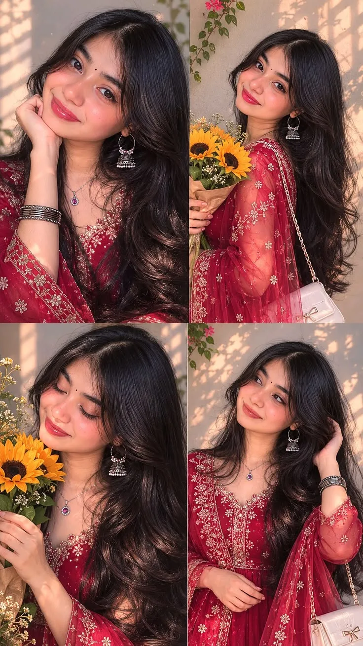 Red Anarkali Sunflower Aesthetic 🌻❤️