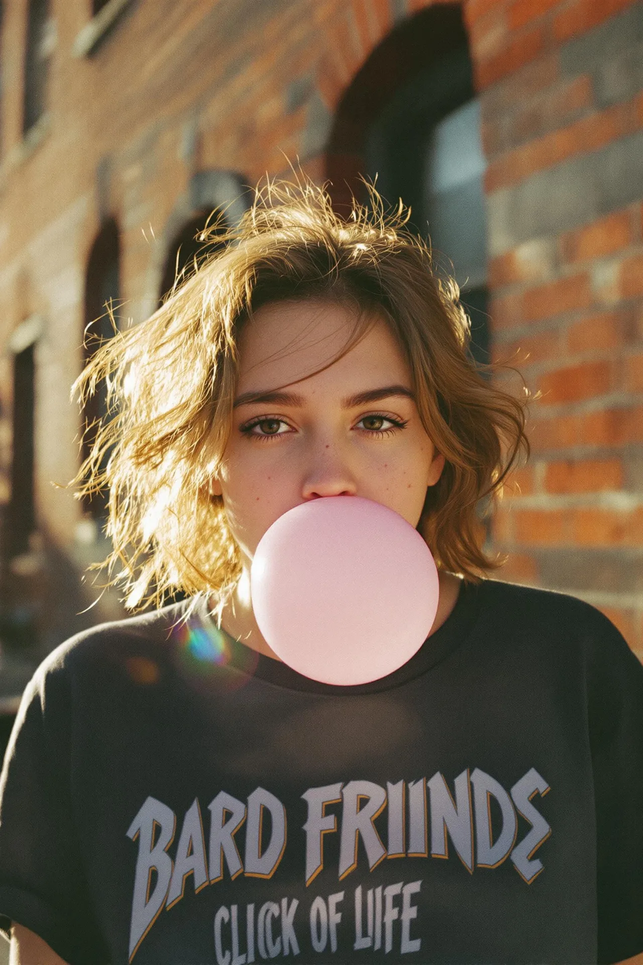 Playful Portrait of a Young Woman Blowing a Bubble