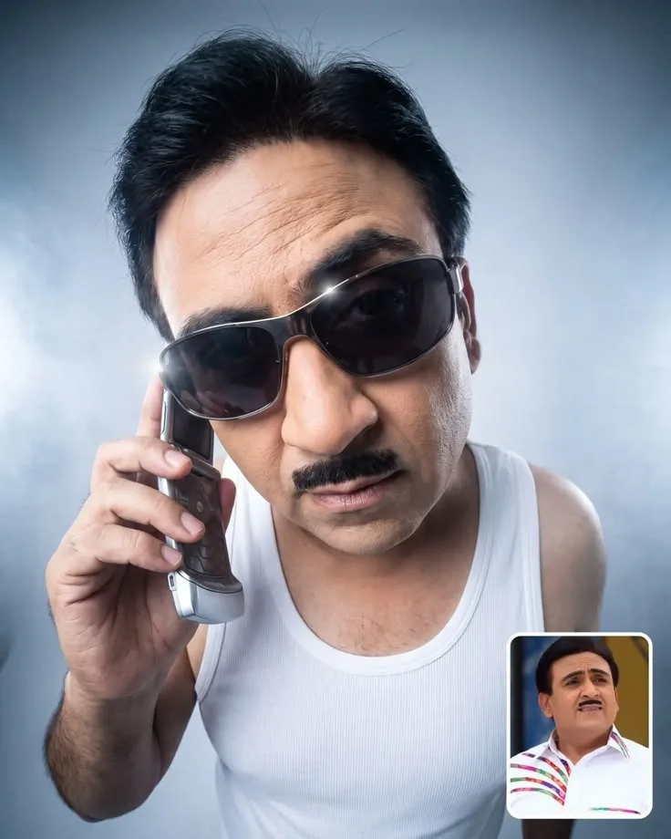 “Retro Call — Classic Bollywood Comedy Portrait”