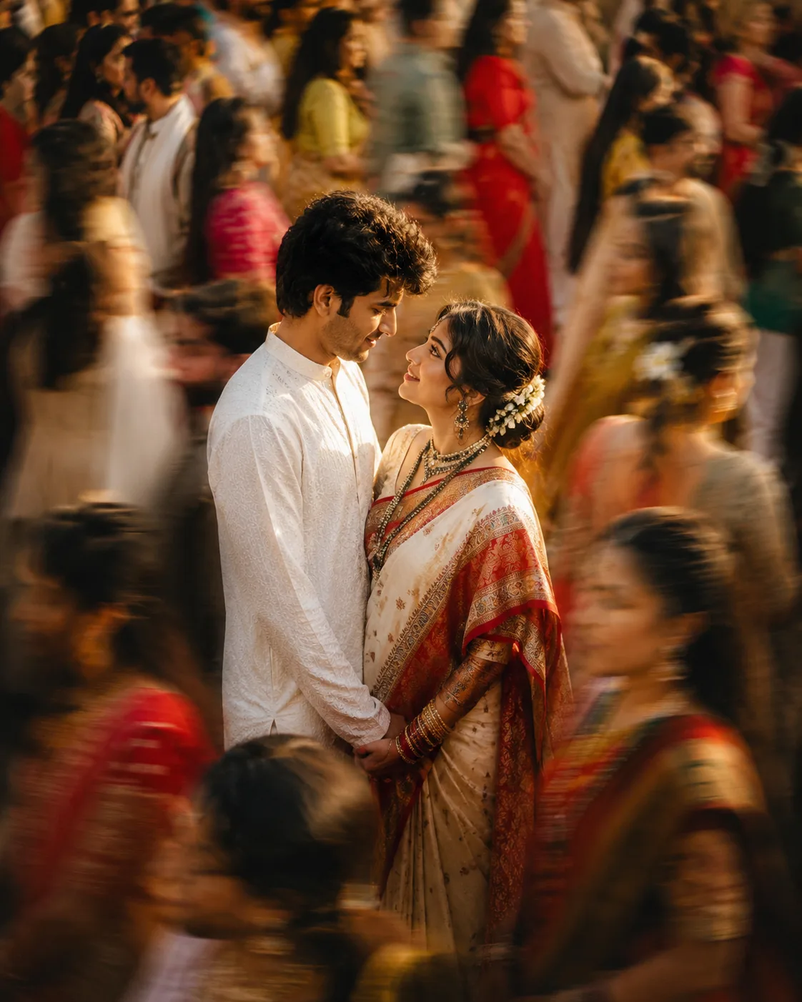 Cinematic wedding portrait of a young couple