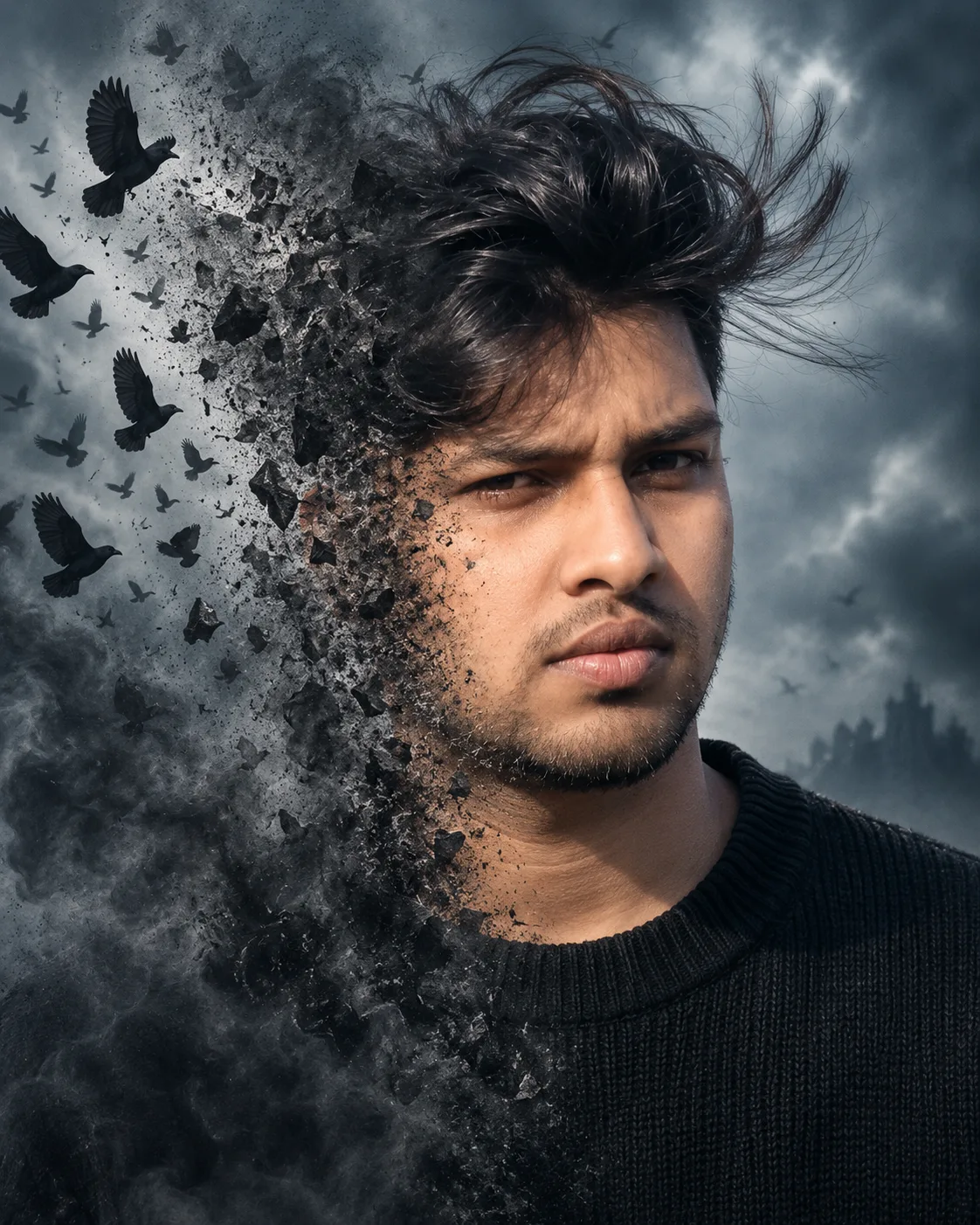 Surreal Smoke & Birds Portrait