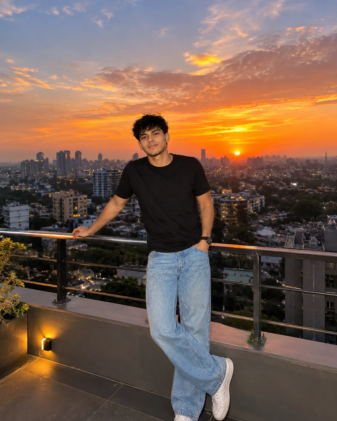 Cinematic Rooftop Sunset Portrait