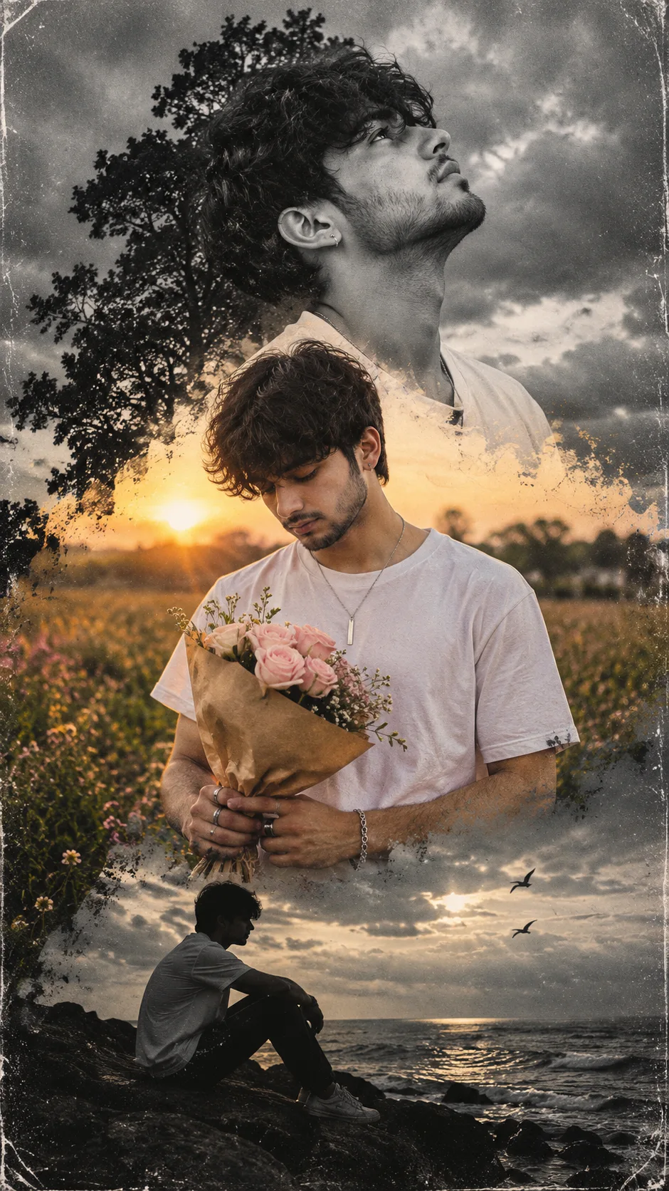 Melancholic Triple Exposure Portrait