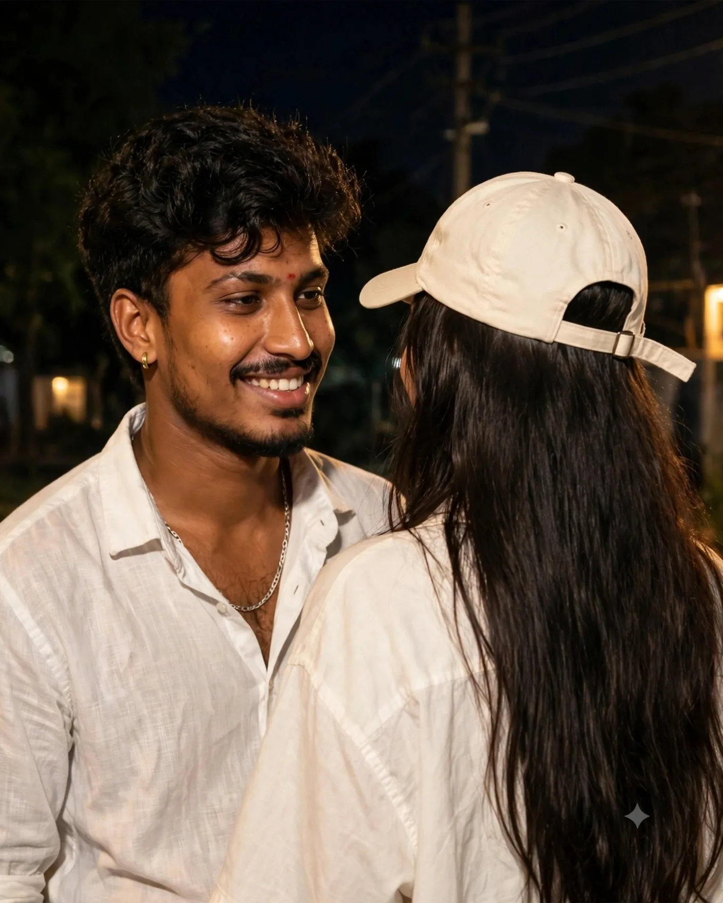 Here is your cinematic nighttime candid - 4:5 vertical, warm flash look