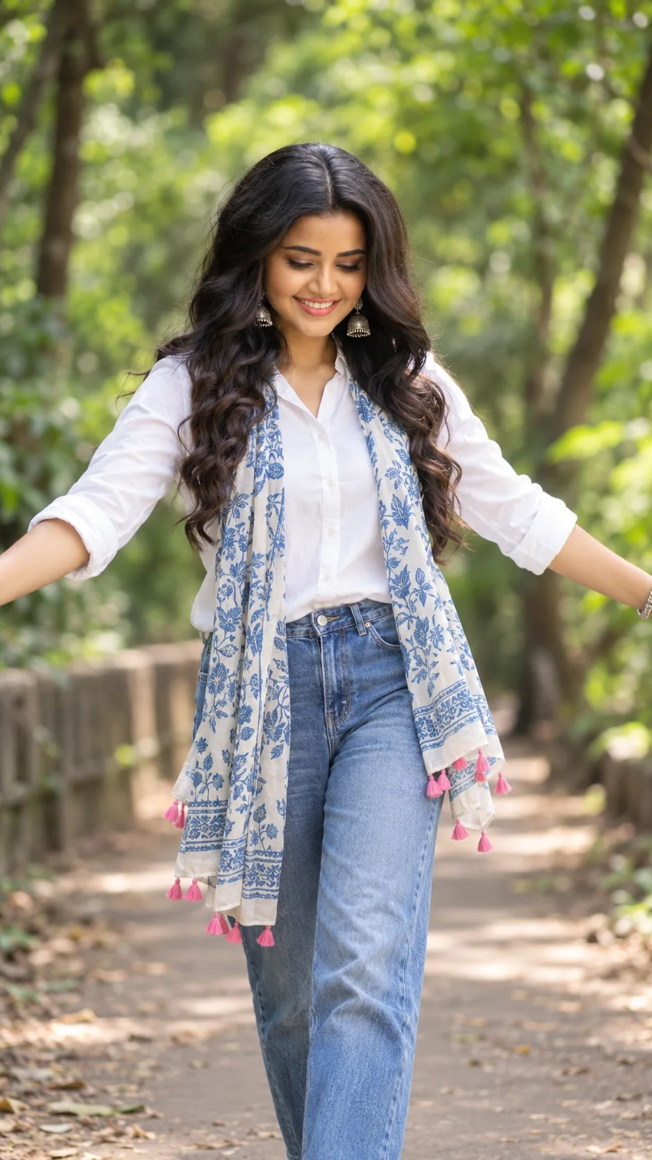 Girls Serene Walk in Nature