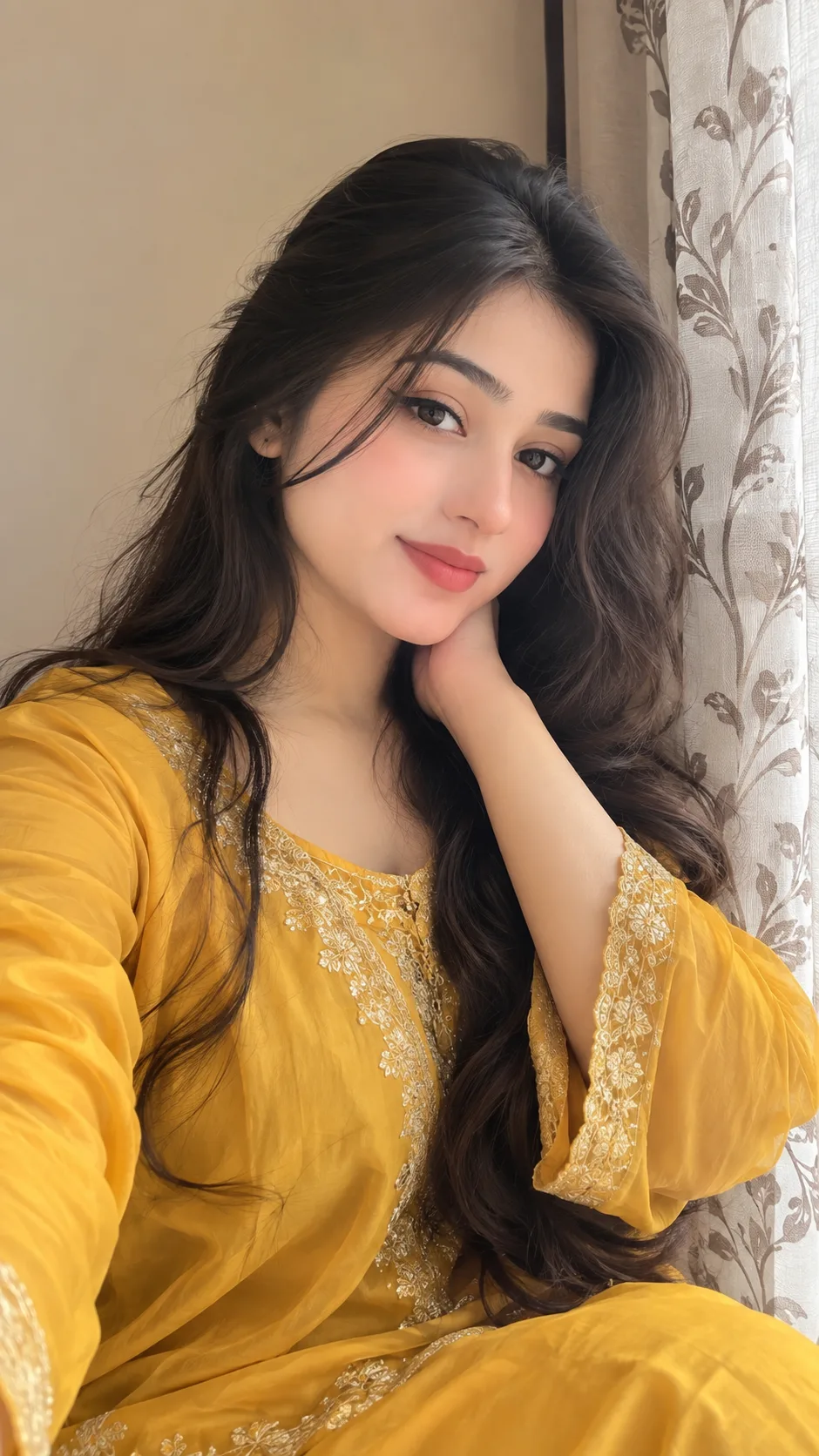 🌼✨ Mustard Yellow Outfit Portrait – Soft Window Light & Beauty Photography