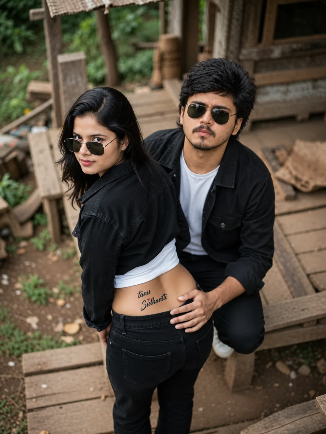 Rustic Couple Portrait – Black Denim Aesthetic