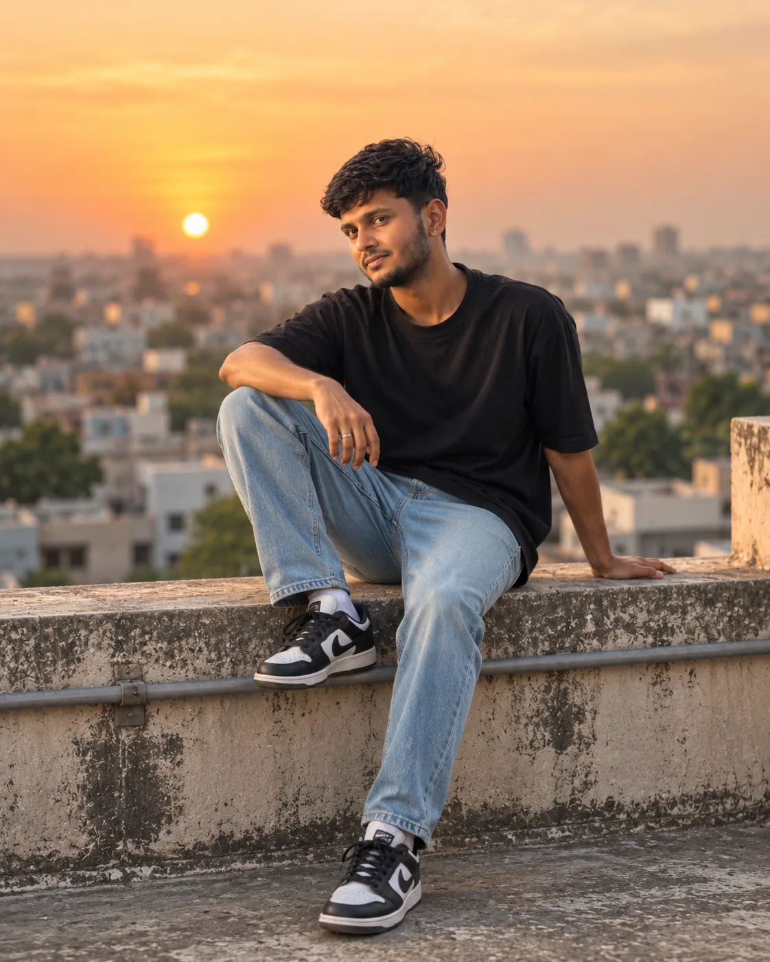 cinematic rooftop portrait