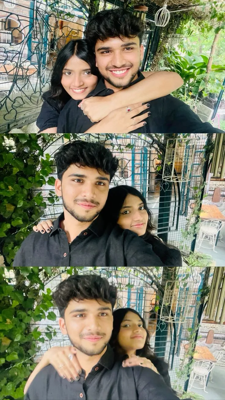 Candid Triple-Panel Collage of Young Couple in Black Matching Outfits
