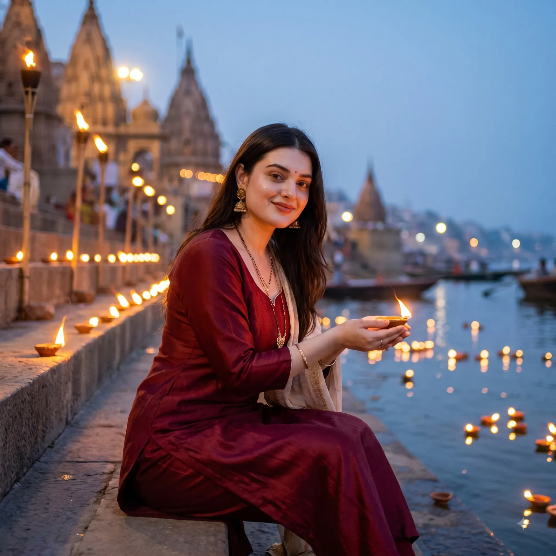 "Banaras Ghat Evening Editorial Portrait"