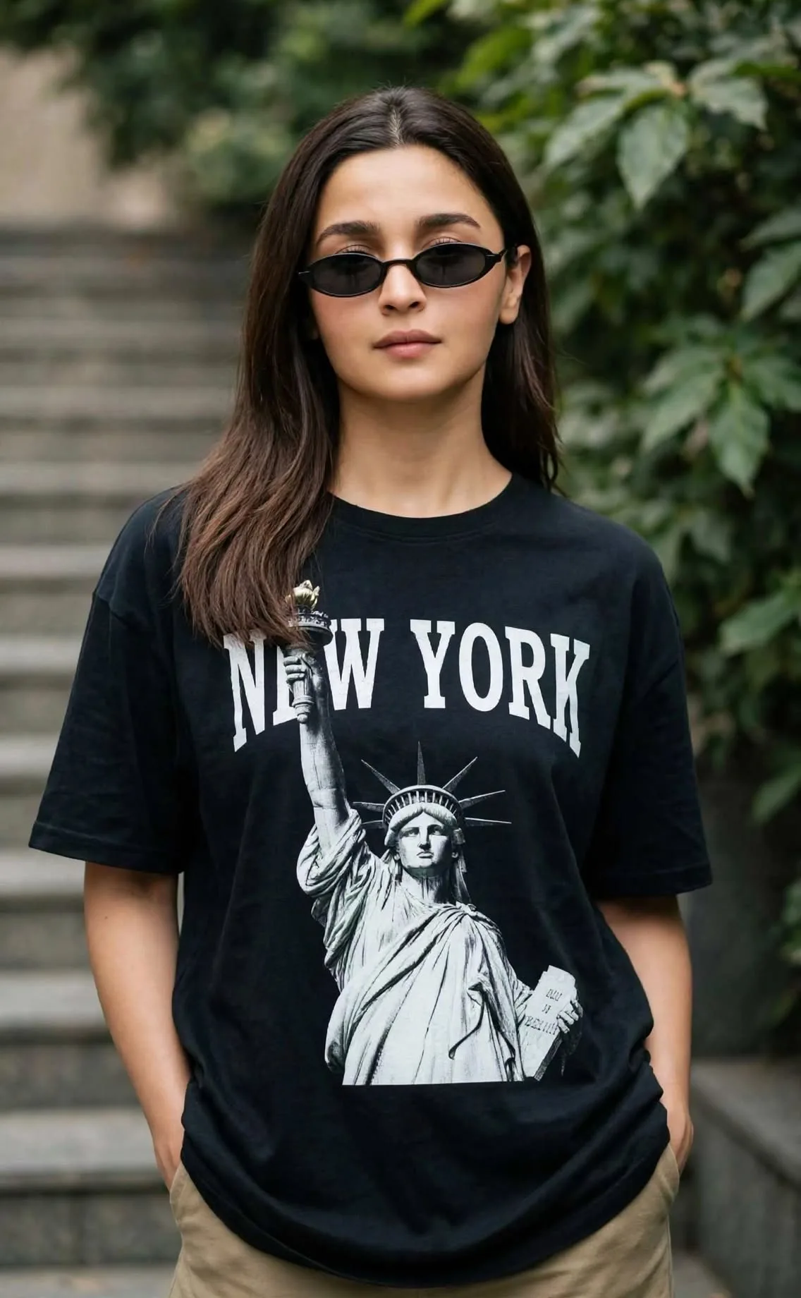 Casual Street Style Portrait - Black New York Tee
