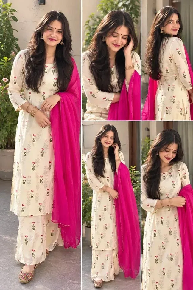 Elegant Pink Dupatta Traditional Fashion Portrait Collage