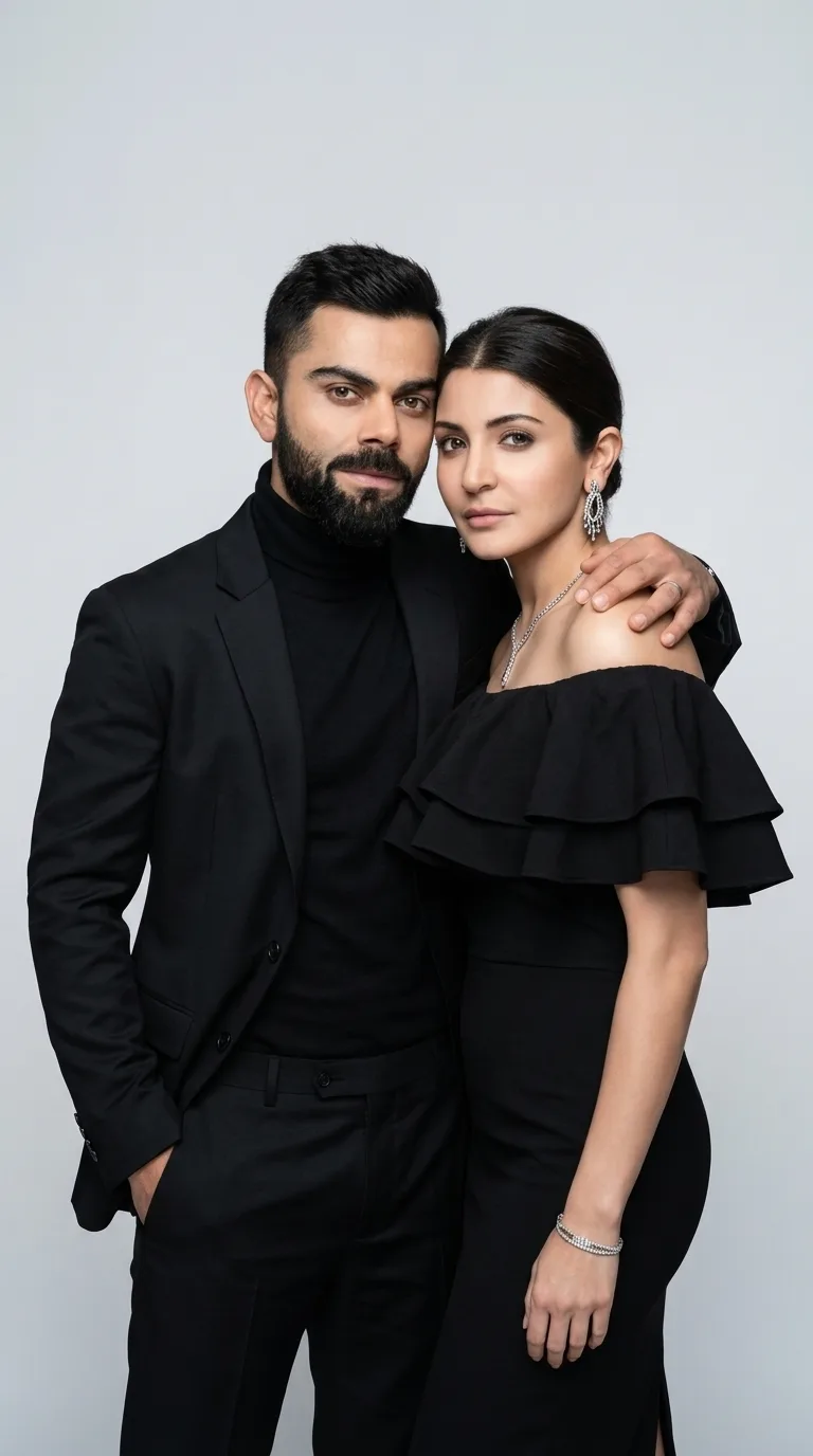 🖤✨ Elegant Couple Studio Portrait – Black Formal Fashion Photography