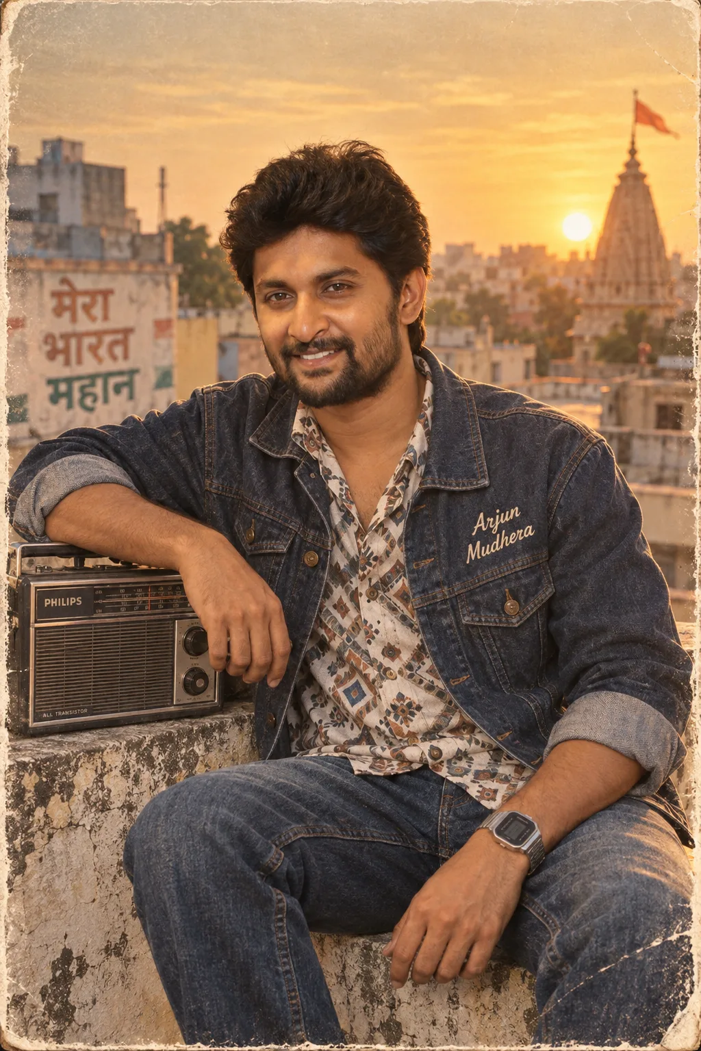 Golden Hour Nostalgia ✨ | Retro Indian Rooftop Portrait 📻🌅