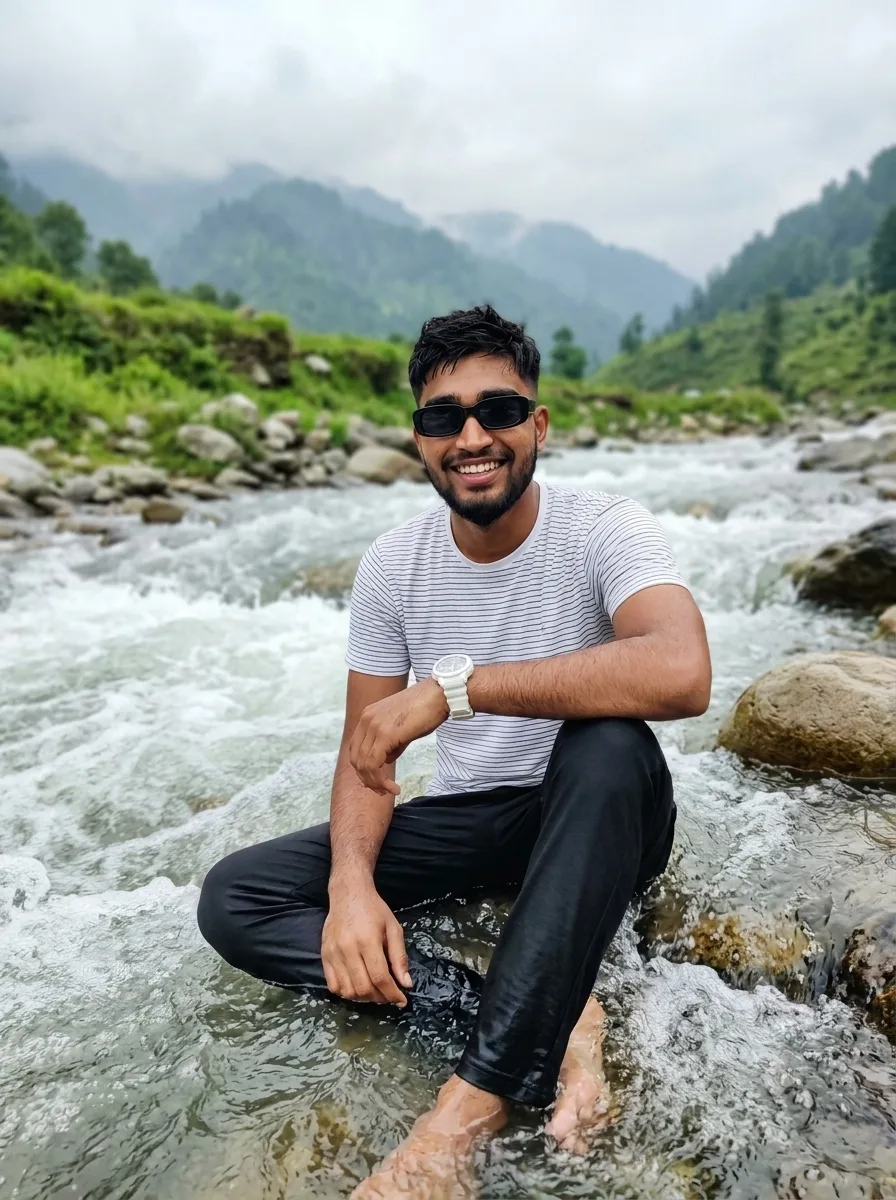 Mountain Stream Adventure Lifestyle Portrait, Candid Riverbed Whitewater Summer Aesthetic, Joyful Riverside Rapids Vacat