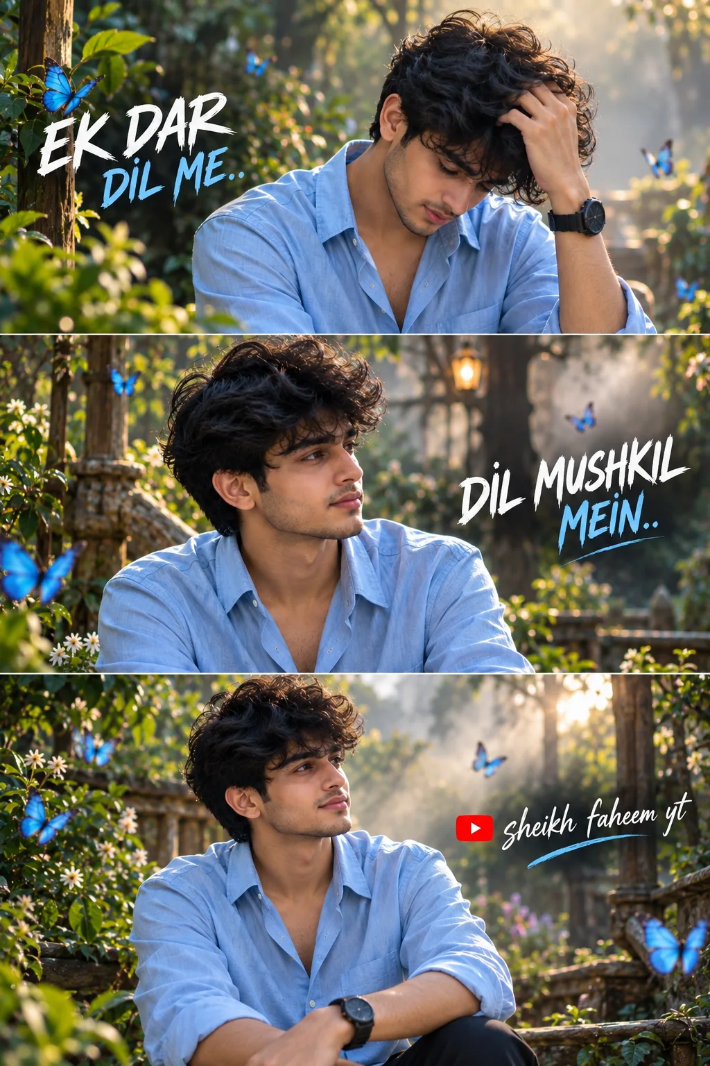 Ultra realistic cinematic 3 frame vertical portrait of a young man