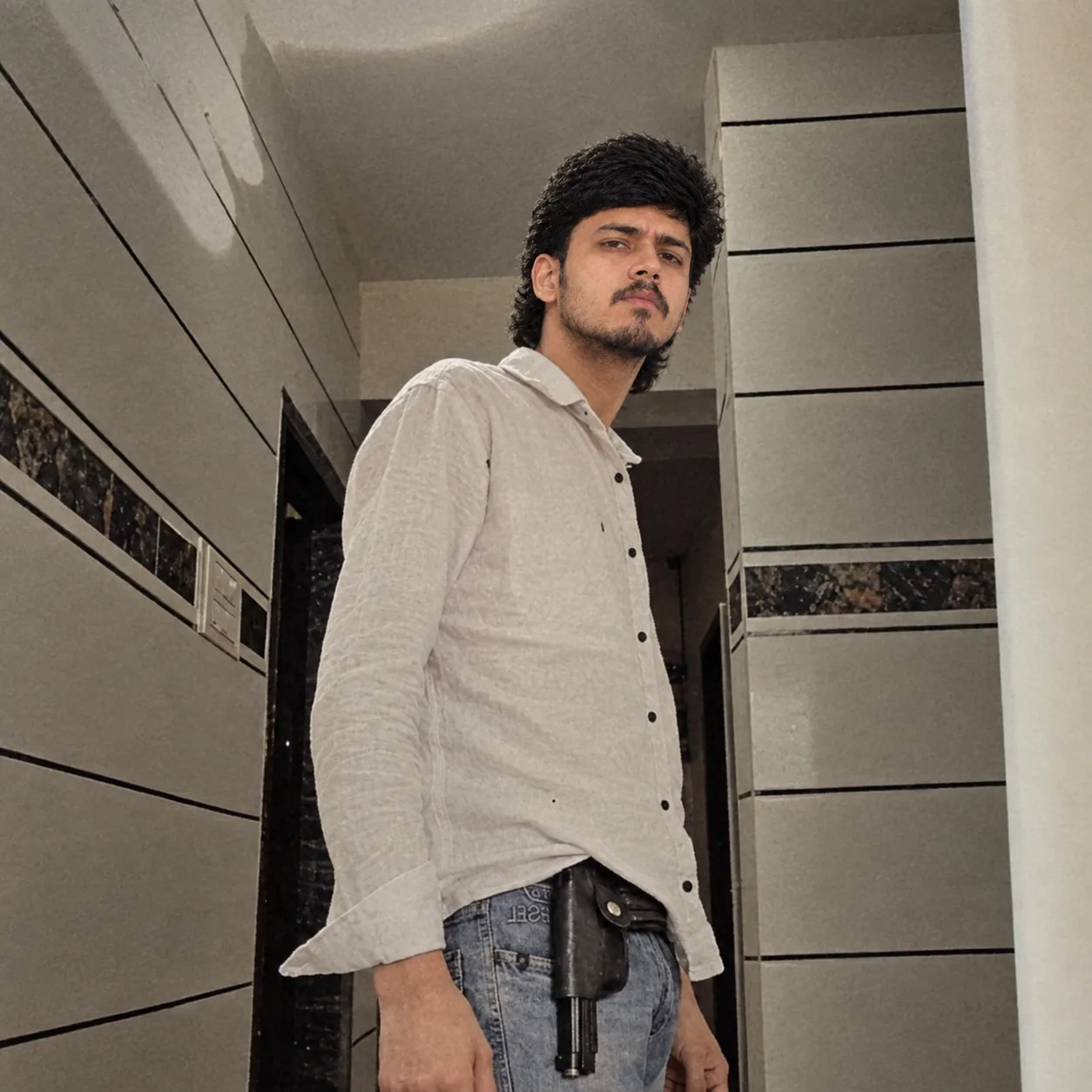 Casual Portrait in a Modern Corridor