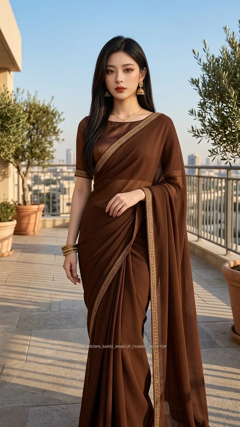 Brown Saree Rooftop Portrait