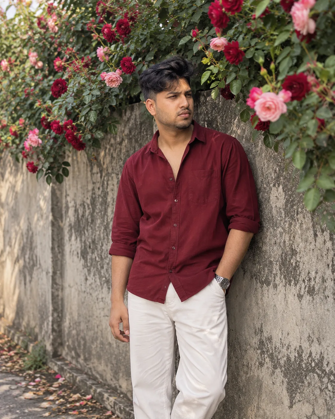 Red Shirt Rose Garden Portrait