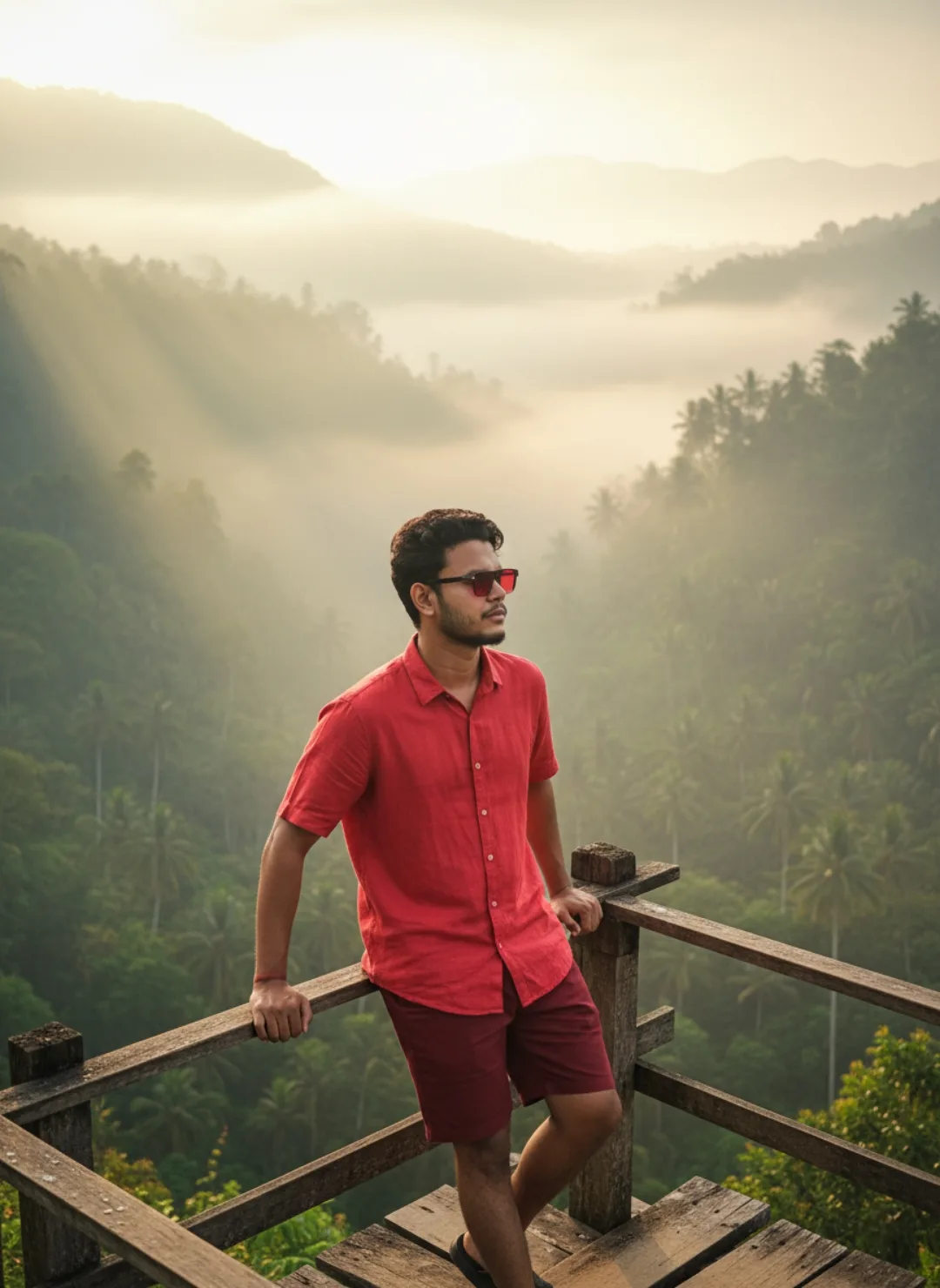 Misty Tropical Overlook at Golden Hour