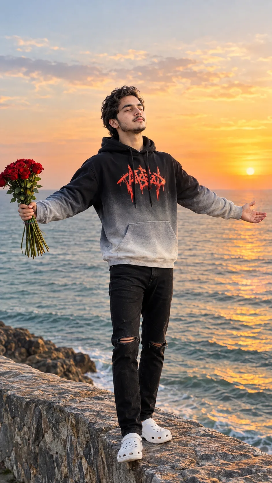 Love at Sunset — Roses by the Sea