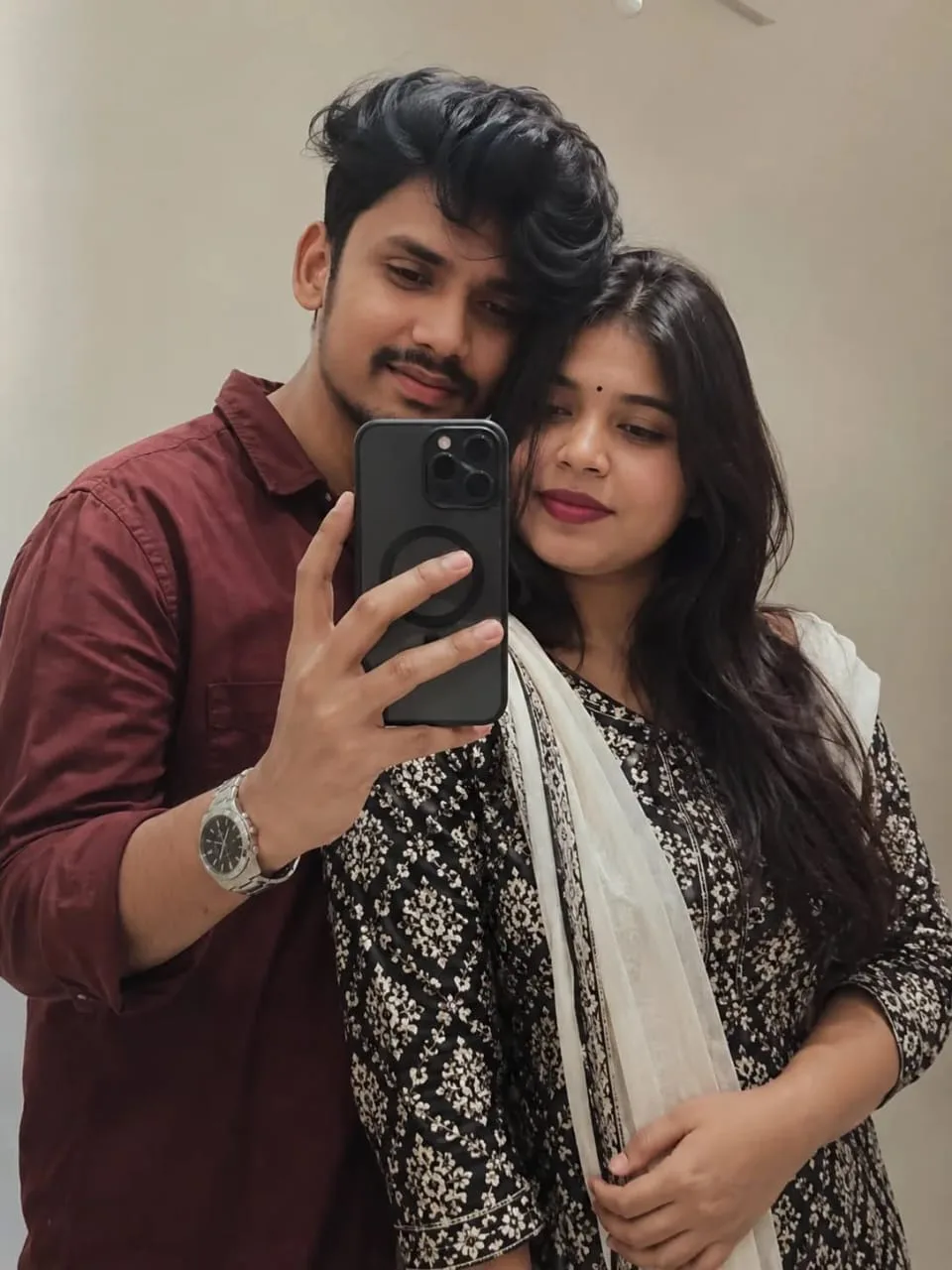 Cozy Mirror Selfie Couple