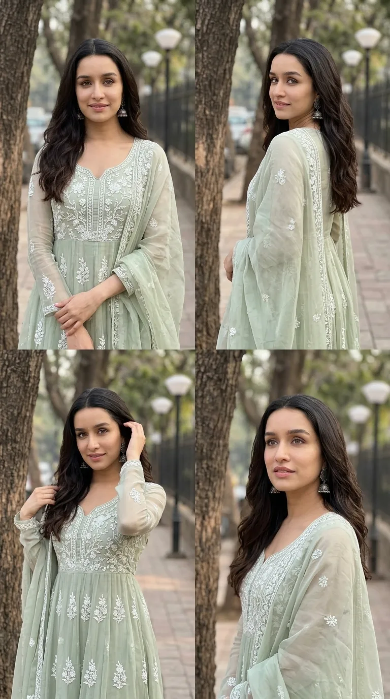 🌿✨ Sage Green Anarkali Look – Elegant Outdoor Fashion Photography