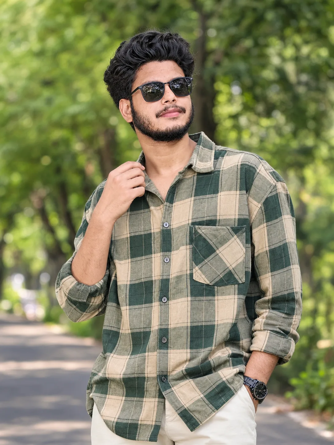 Cool Casual Plaid Look in Park