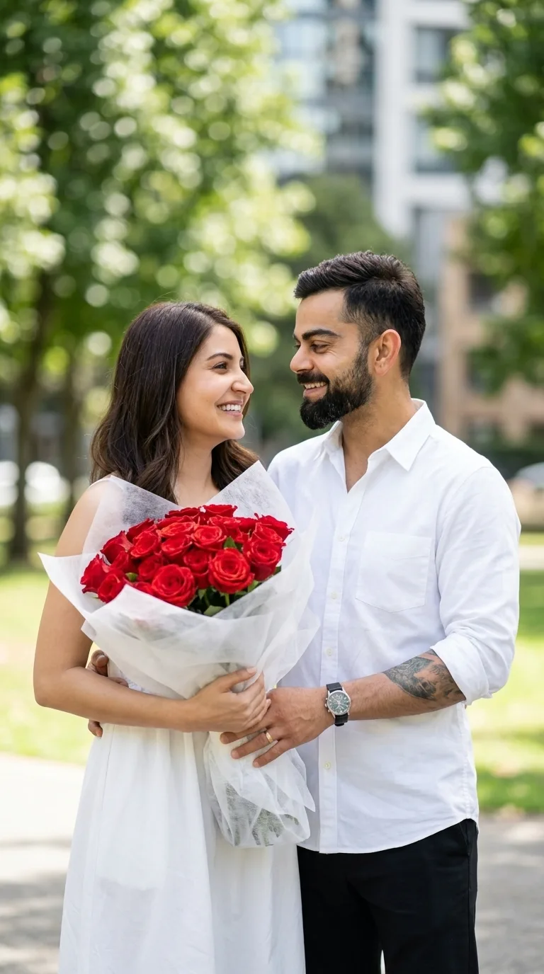 ๐น๐ธ Romantic Couple Photography โ Soft Outdoor Portrait with Red Rose Bouquet