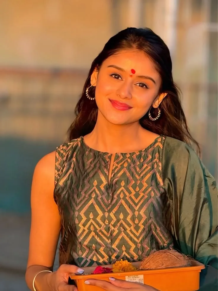 Golden Hour Ethnic Portrait of Indian Woman Holding Puja Thali Prompt