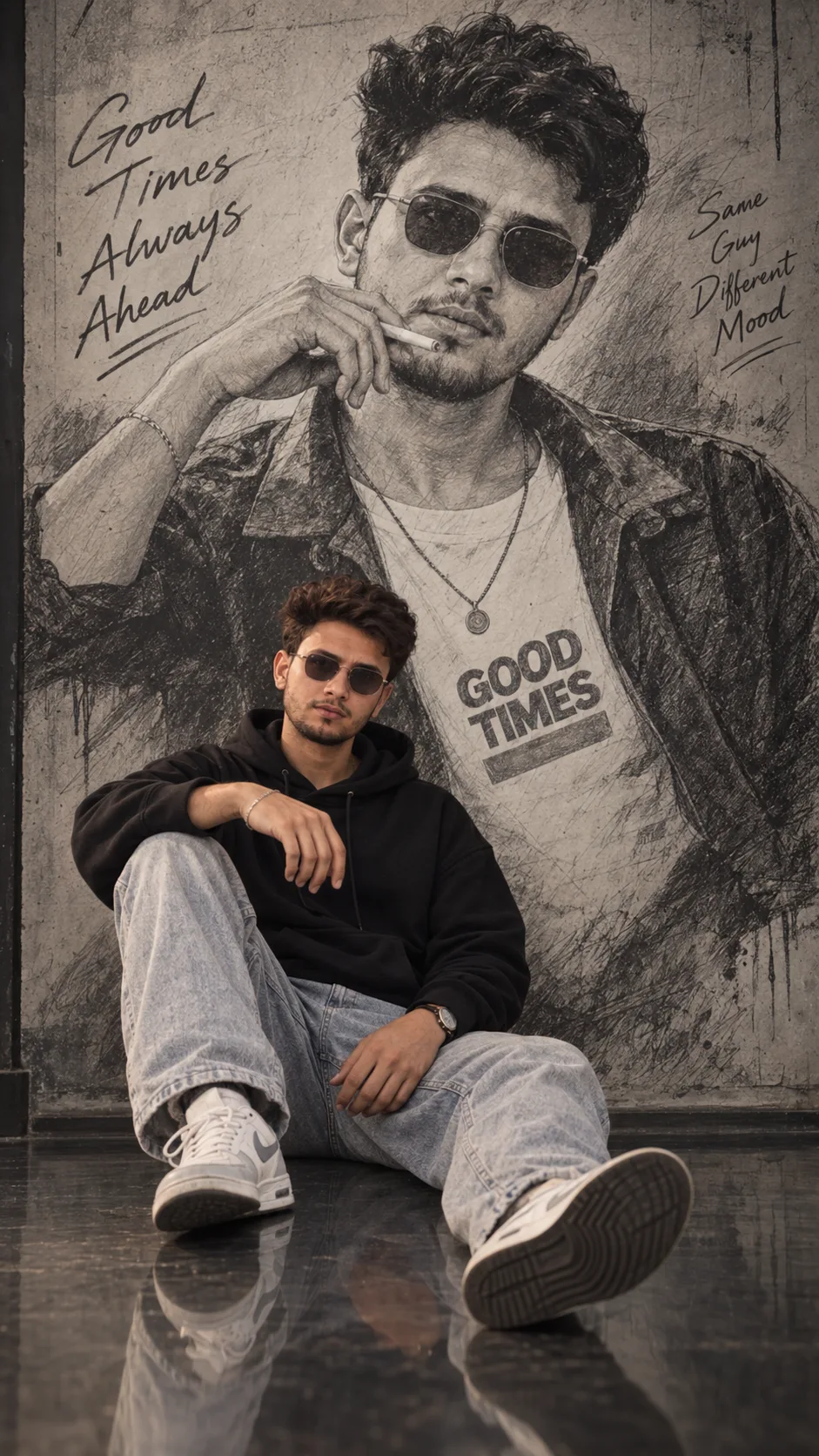 Sketch Portrait + Realistic Sitting Portrait